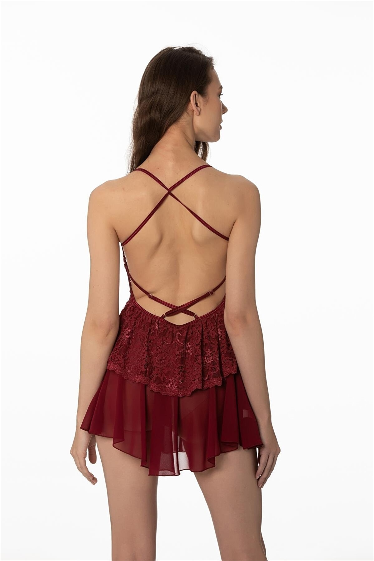 Pierre Cardin 645 Kadın İp Askılı Saten Gecelik-Bordo