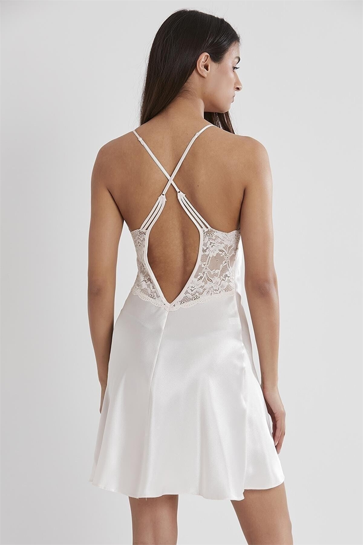 Pierre Cardin 680 Kadın İp Askılı Saten Gecelik-Ekru