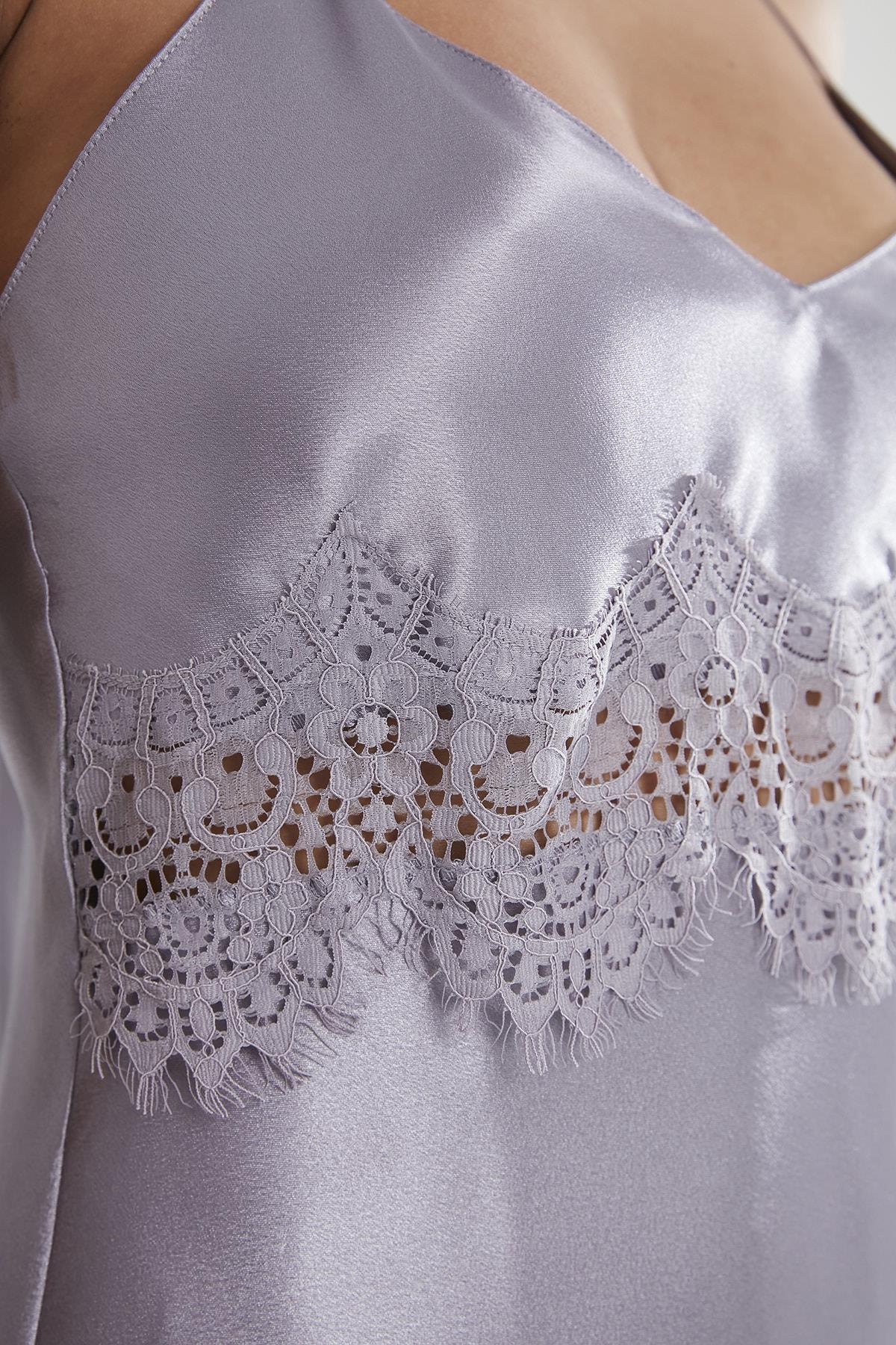 Pierre Cardin 685 Kadın Saten Dantelli Gecelik - Royal