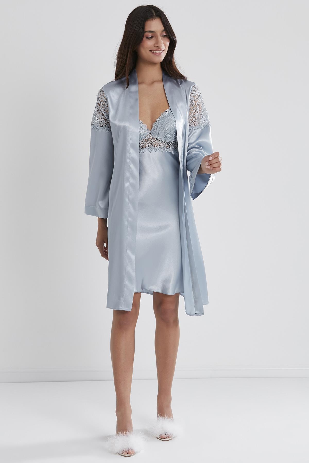 Pierre Cardin 6955 Kadın Saten Altılı Çeyiz Seti - Mist