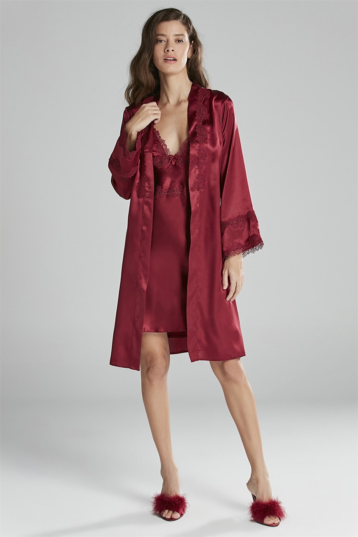 Pierre Cardin 6965 Kadın Saten Dantelli 6lı ÇeyizlikTakım-Bordo