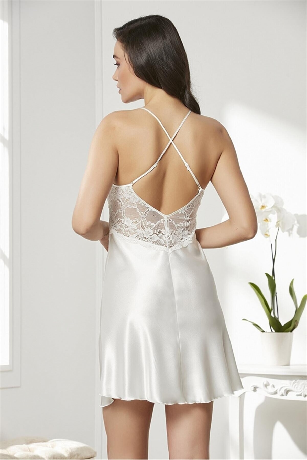Pierre Cardin 7005 Çeyizlik Dantelli Saten 4lü Set -Ekru