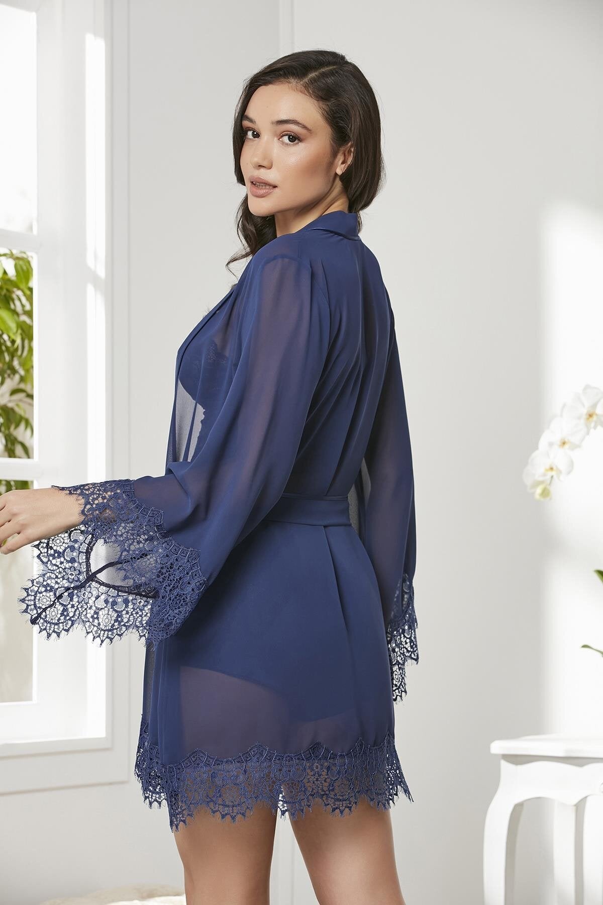 Pierre Cardin 7005 Çeyizlik Dantelli Saten 4lü Set -Lacivert