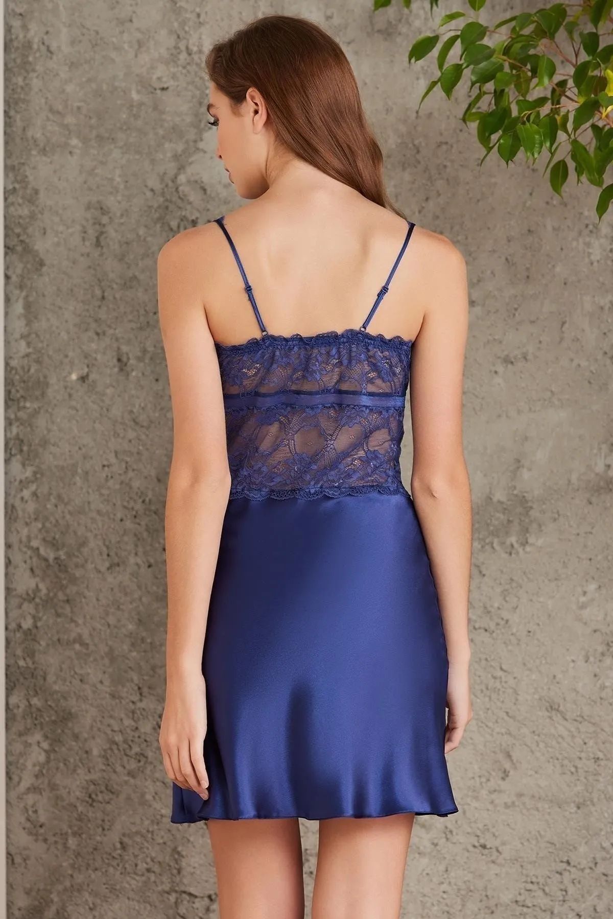 Pierre Cardin 7015 Kadın Dantelli Saten 4lü Set-Lacivert