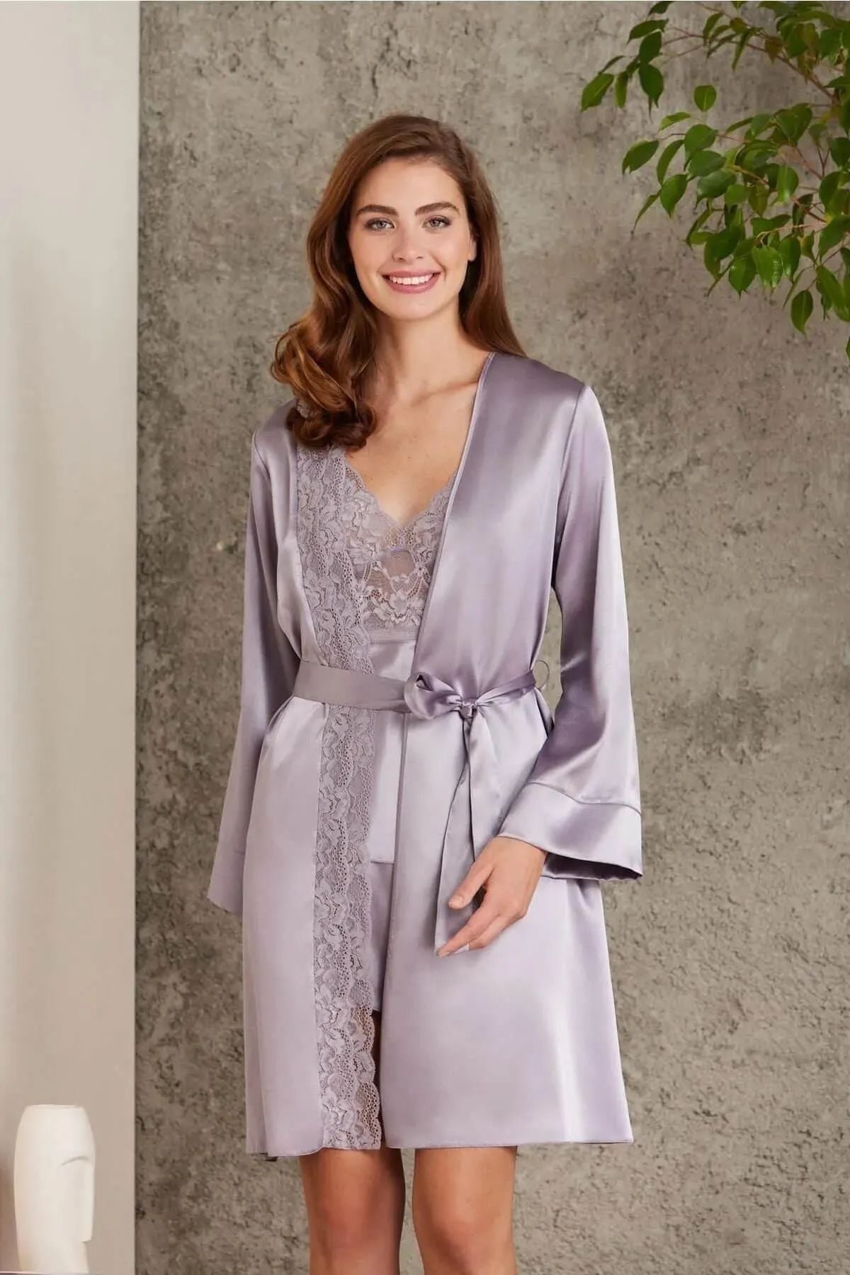 Pierre Cardin 7015 Kadın Dantelli Saten 4lü Set-Royal