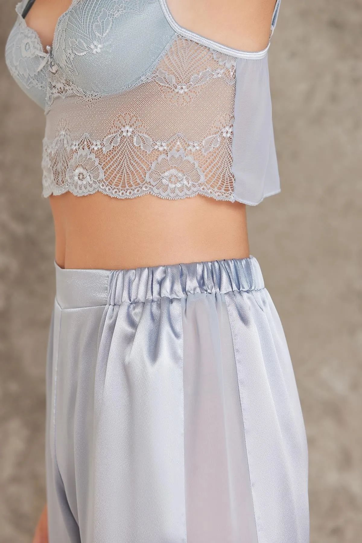 Pierre Cardin 7025 Kadın Çeyizlik Dantelli Saten 4lü Set-Mist