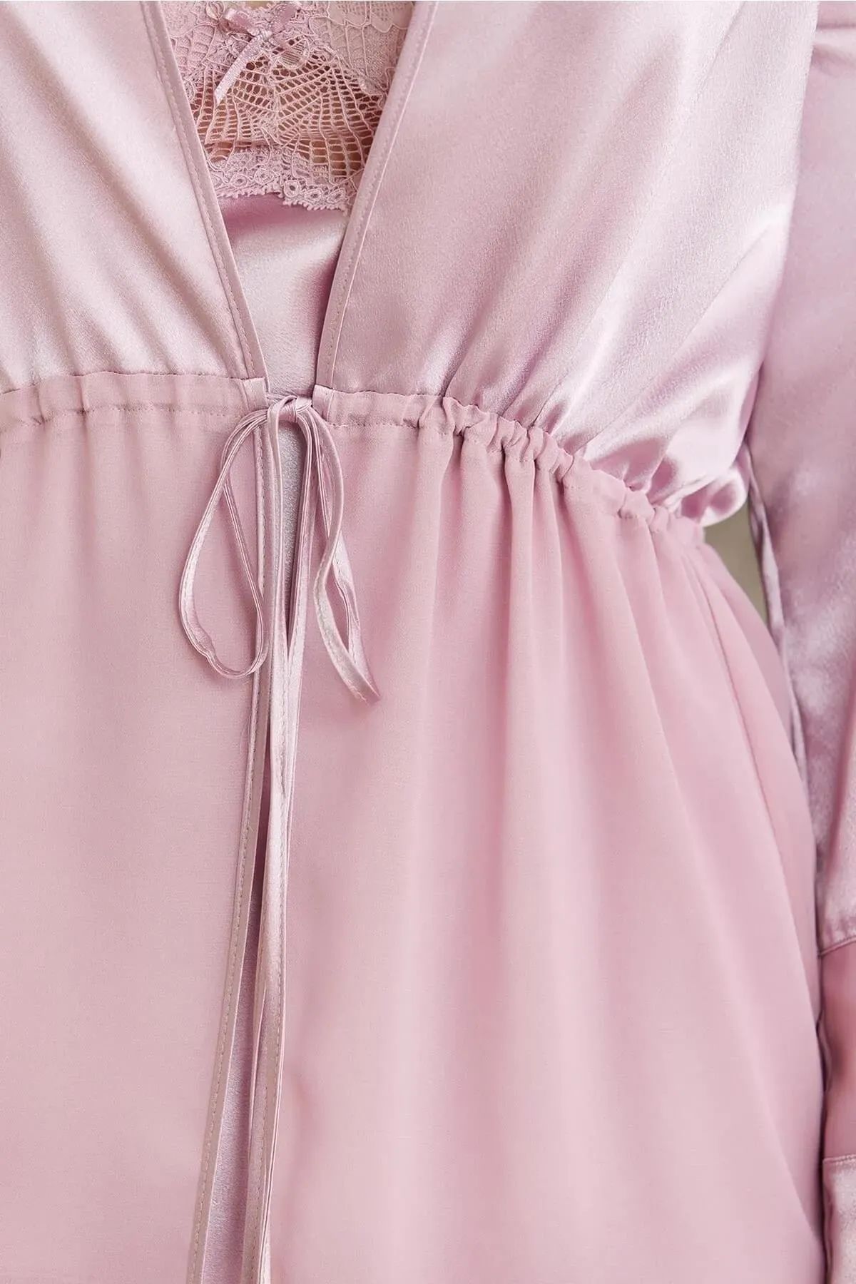 Pierre Cardin 7035 Kadın Dantelli Saten 4lü Set-Rose