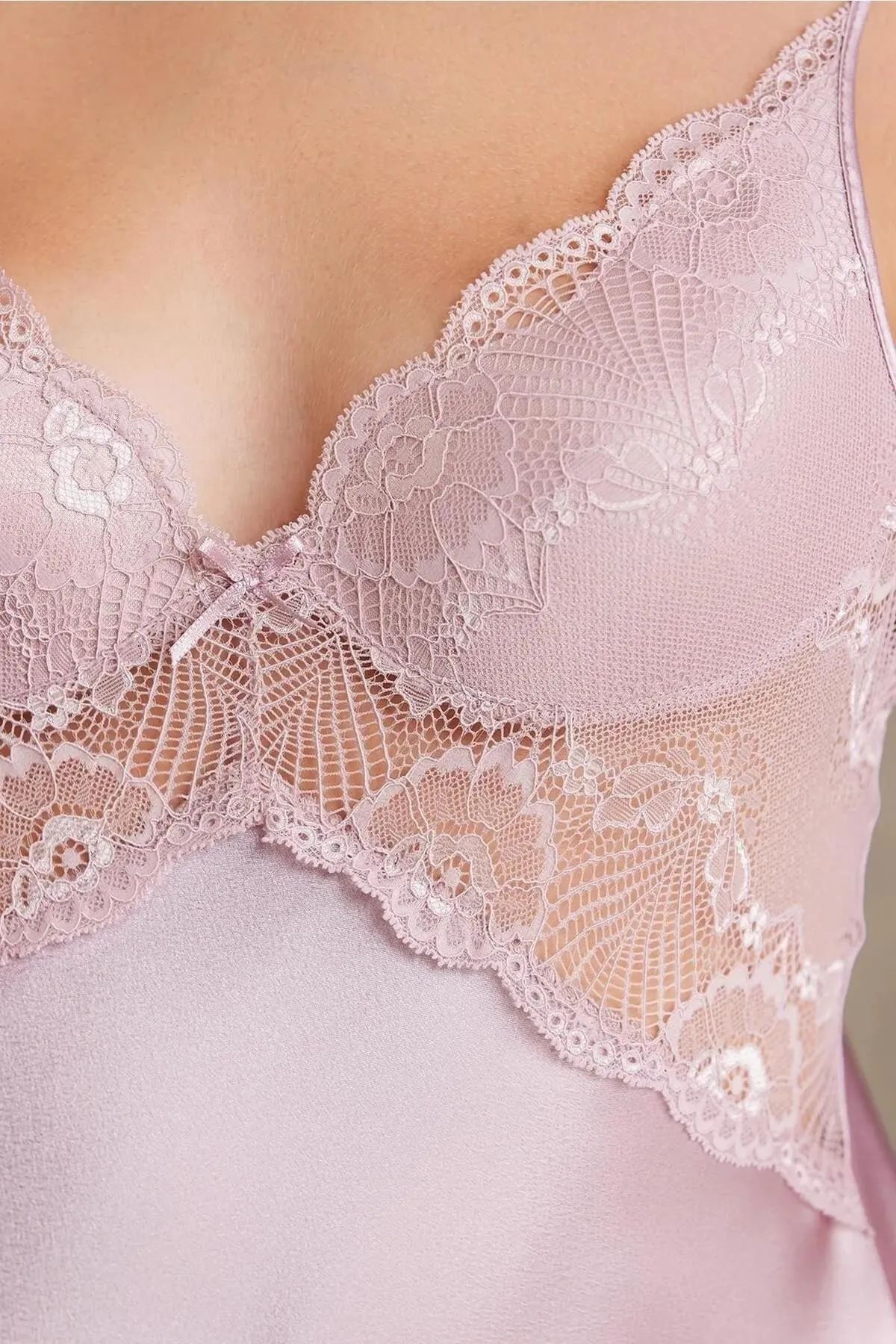 Pierre Cardin 7035 Kadın Dantelli Saten 4lü Set-Rose