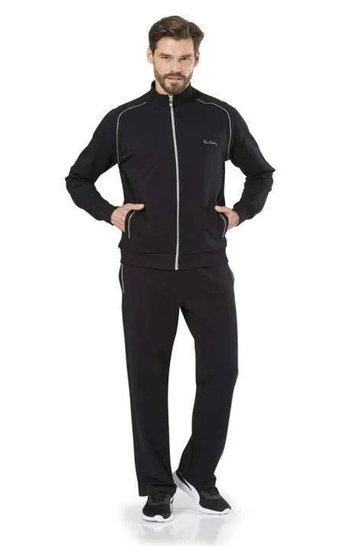 Pierre Cardin 7055 Erkek Uzun Kollu Dik Yaka Eşofman Takımı-Siyah