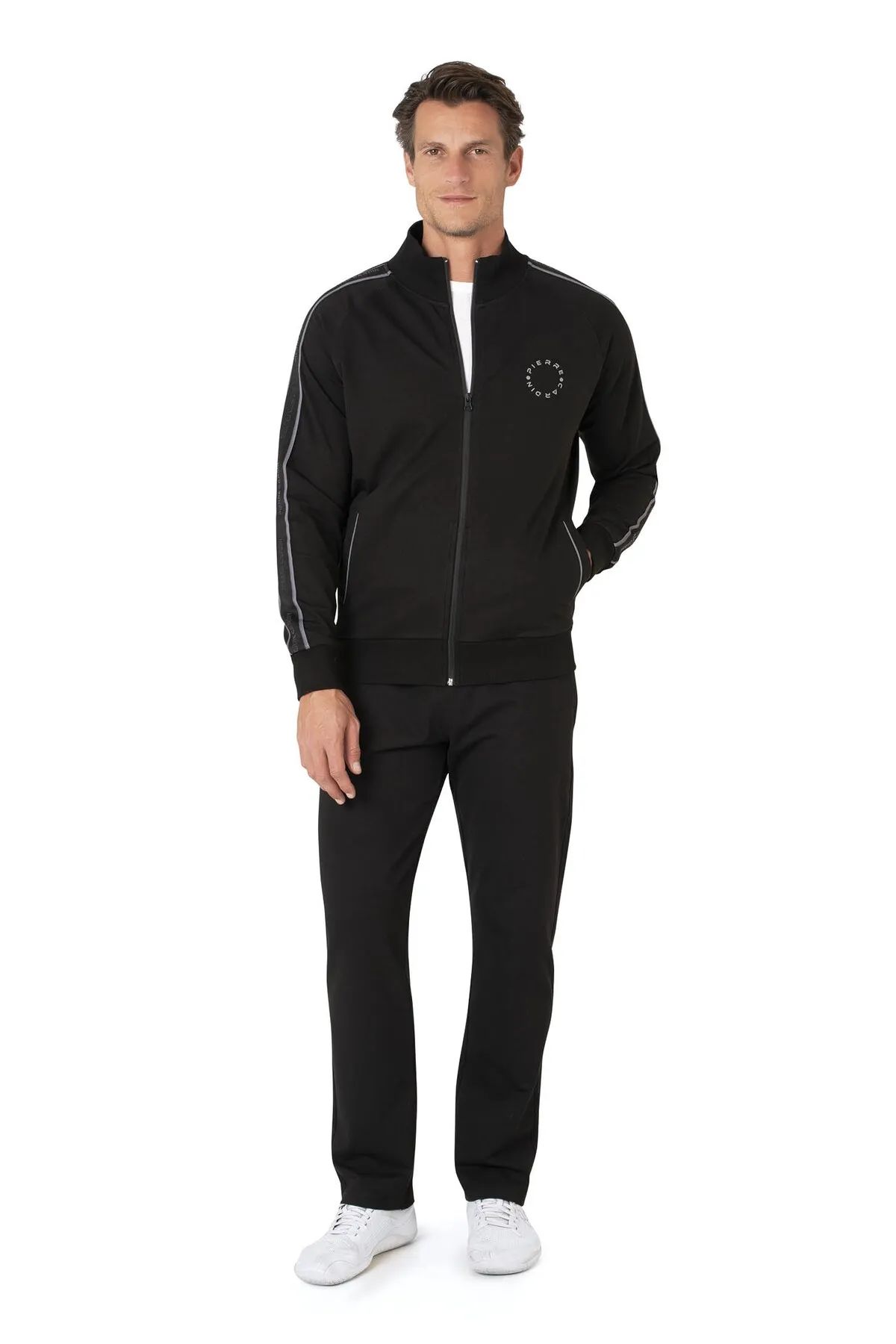 Pierre Cardin 7130 Erkek Uzun Kollu Dik Yaka Eşofman Takımı-Siyah