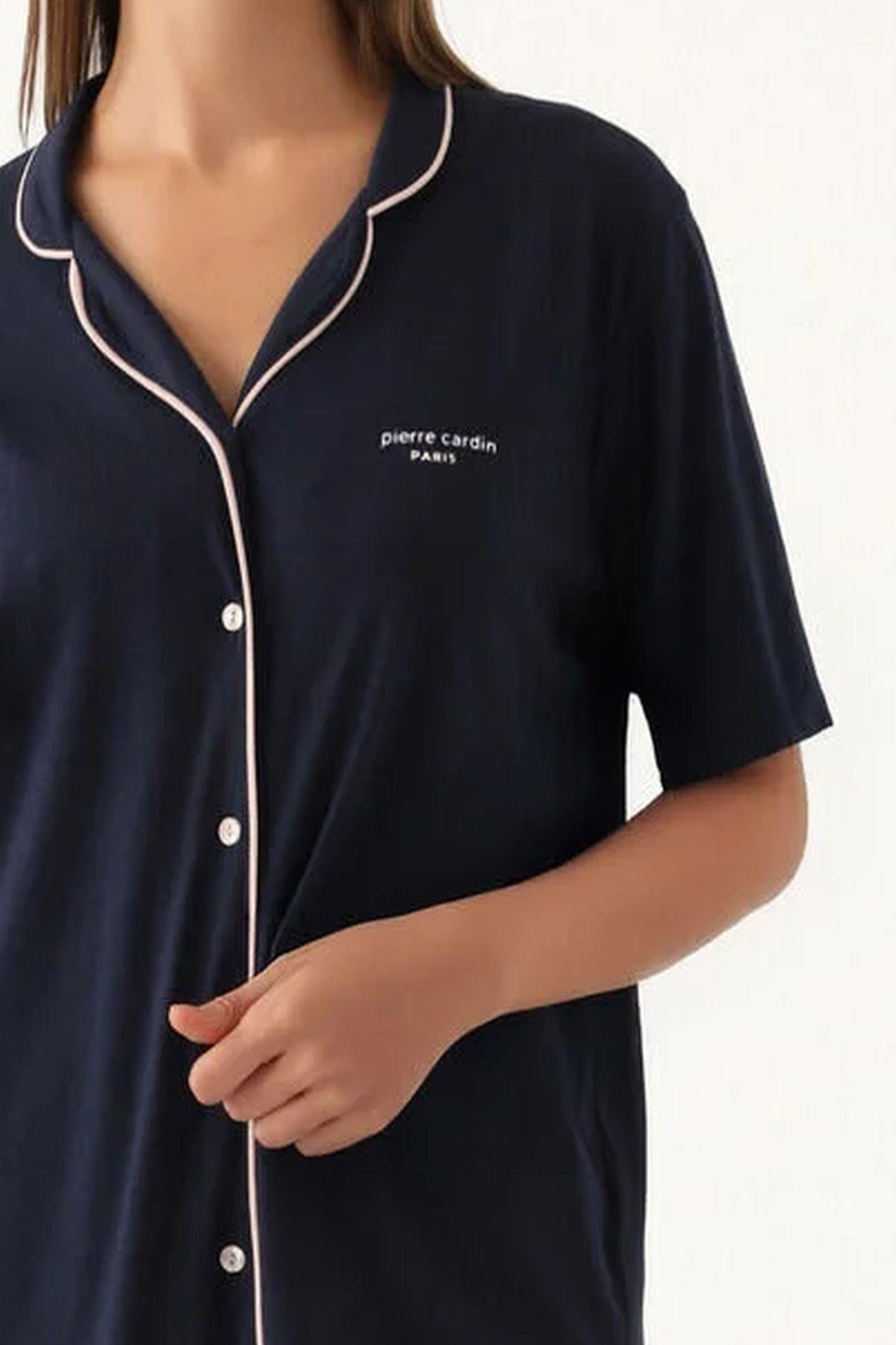 Pierre Cardin 7715 Kadın Kısa Kollu Gömlek Pijama Takımı-Lacivert