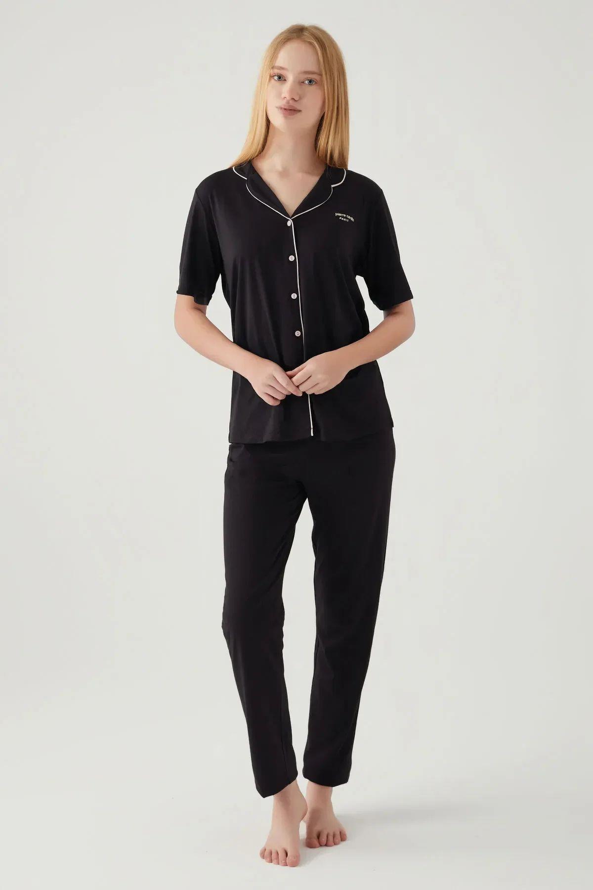 Pierre Cardin 7715 Kadın Kısa Kollu Gömlek Pijama Takımı-Siyah