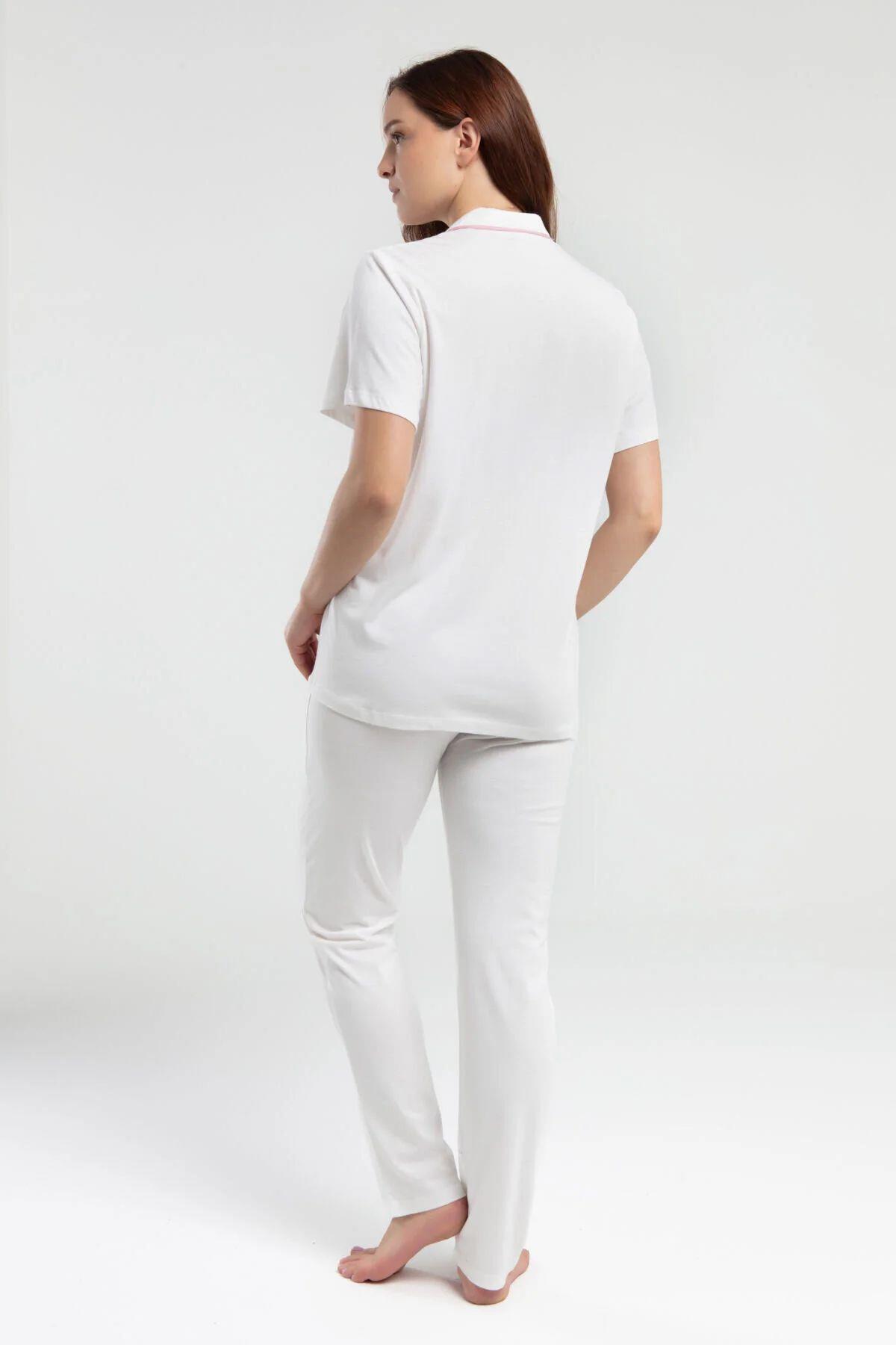 Pierre Cardin 7715 Kadın Kısa Kollu Gömlek Pijama Takımı-Krem
