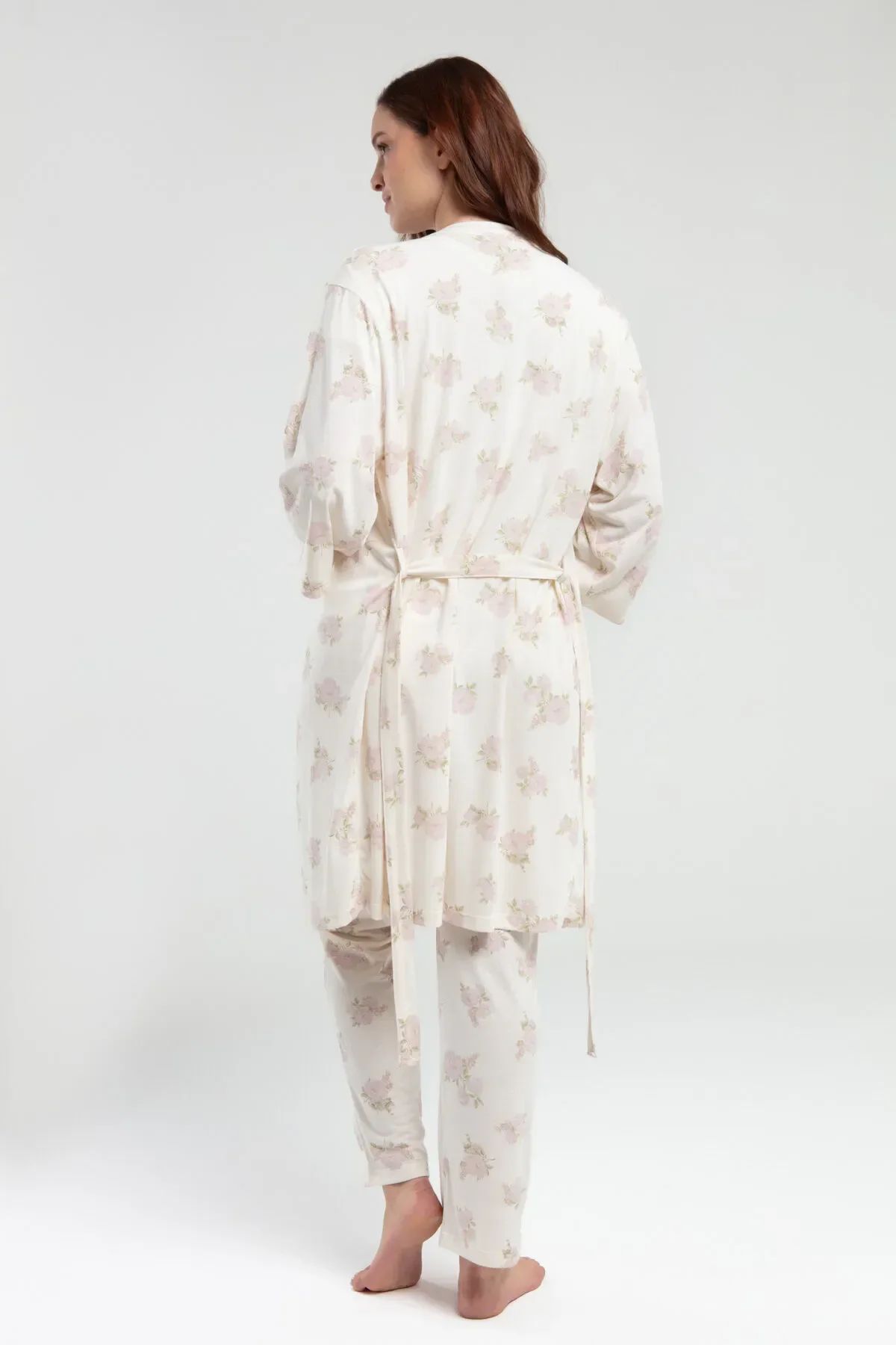 Pierre Cardin 9009 Hamile Lohusa Sabahlıklı Kısa Kollu Pijama Takımı-Krem