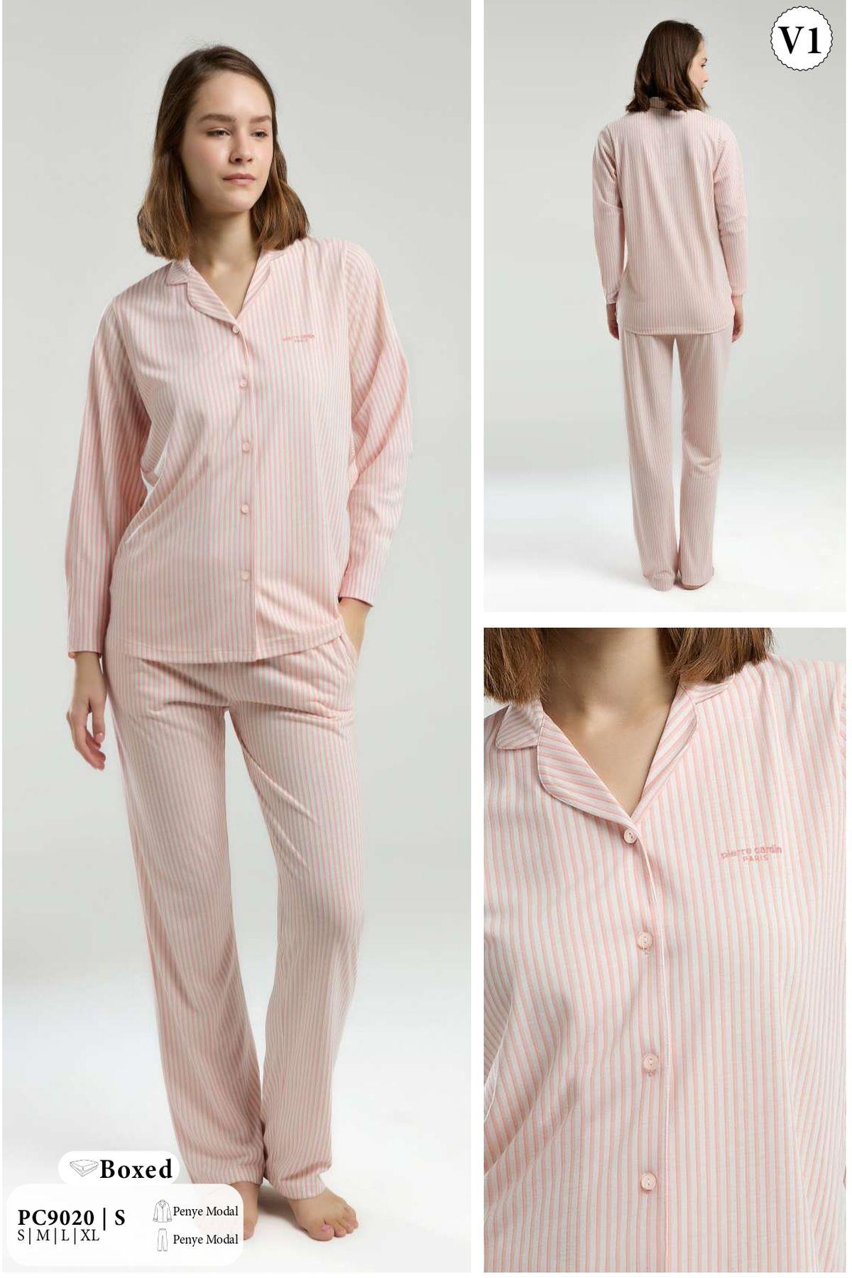 Pierre Cardin 9020 Kadın Uzun Kollu Gömlek Pijama Takımı-Pembe