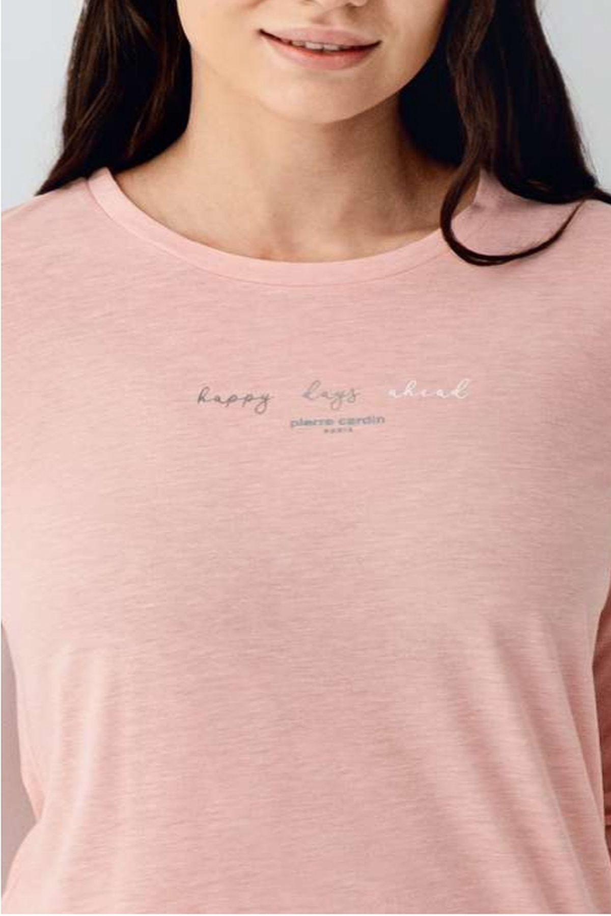 Pierre Cardin 9050 Kadın Uzun Kollu Bisiklet Yaka Pijama Takımı-Somon
