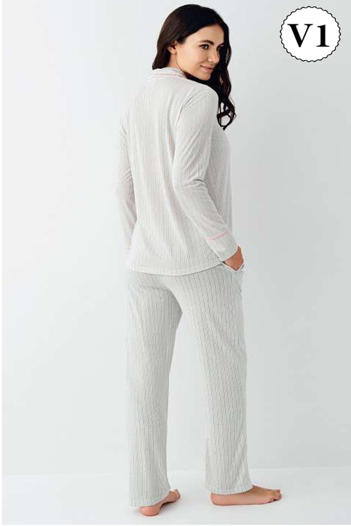 Pierre Cardin 9051 Kadın Uzun Kollu Gömlek Pijama Takımı-Nil