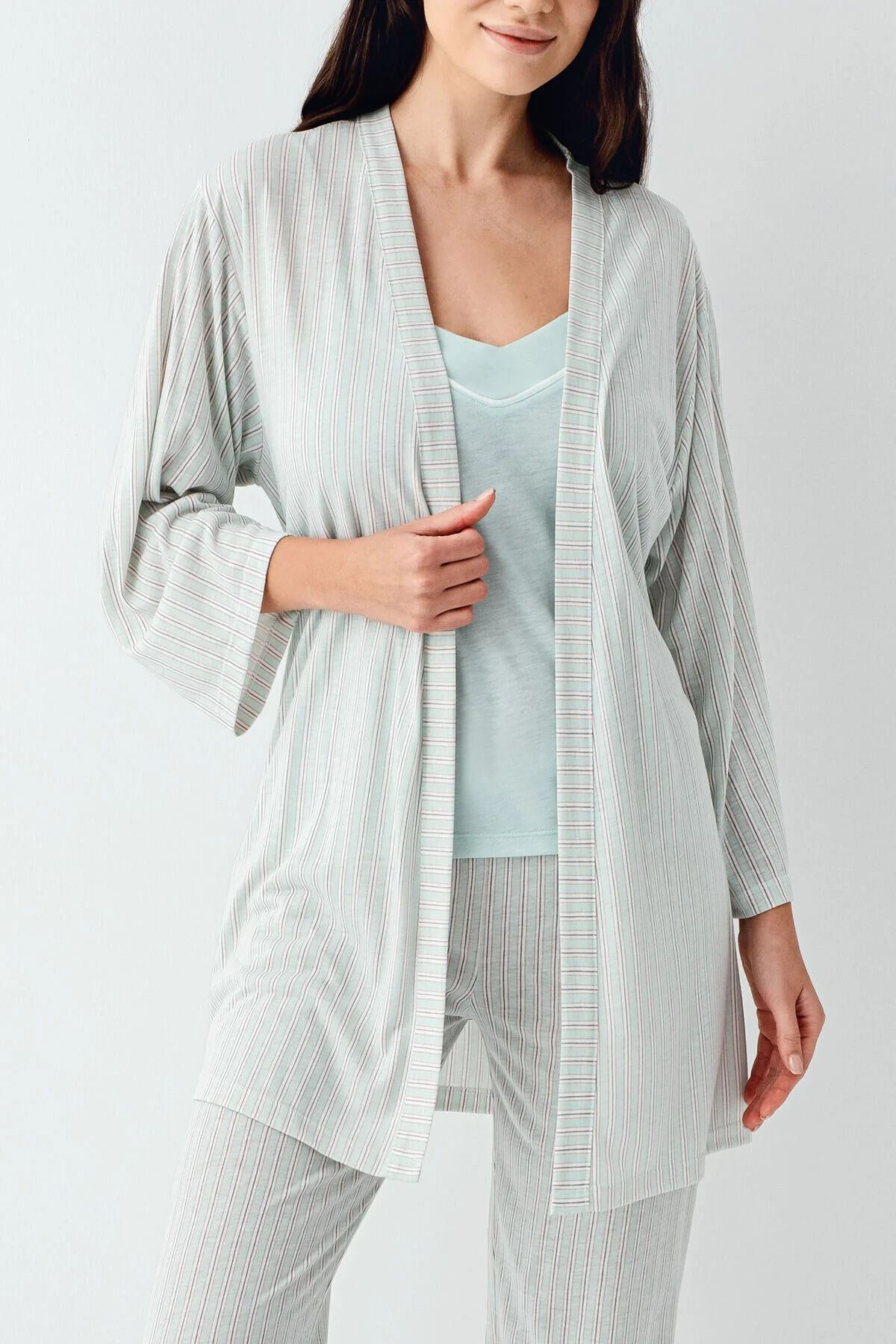 Pierre Cardin 9052 Kadın Sabahlıklı İp Askılı Pijama Takımı-Nil