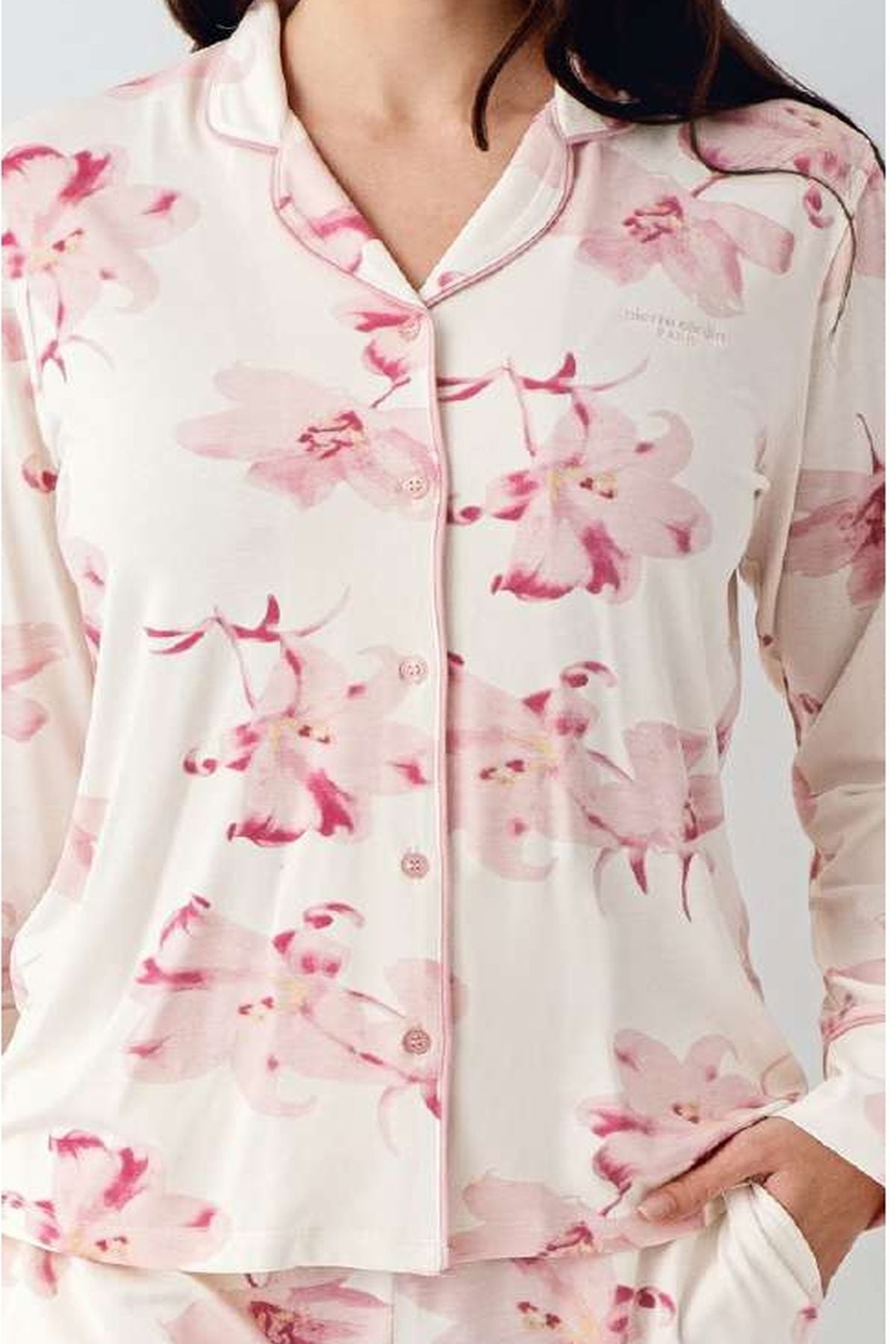 Pierre Cardin 9056 Kadın Uzun Kollu Gömlek Pijama Takımı-Krem