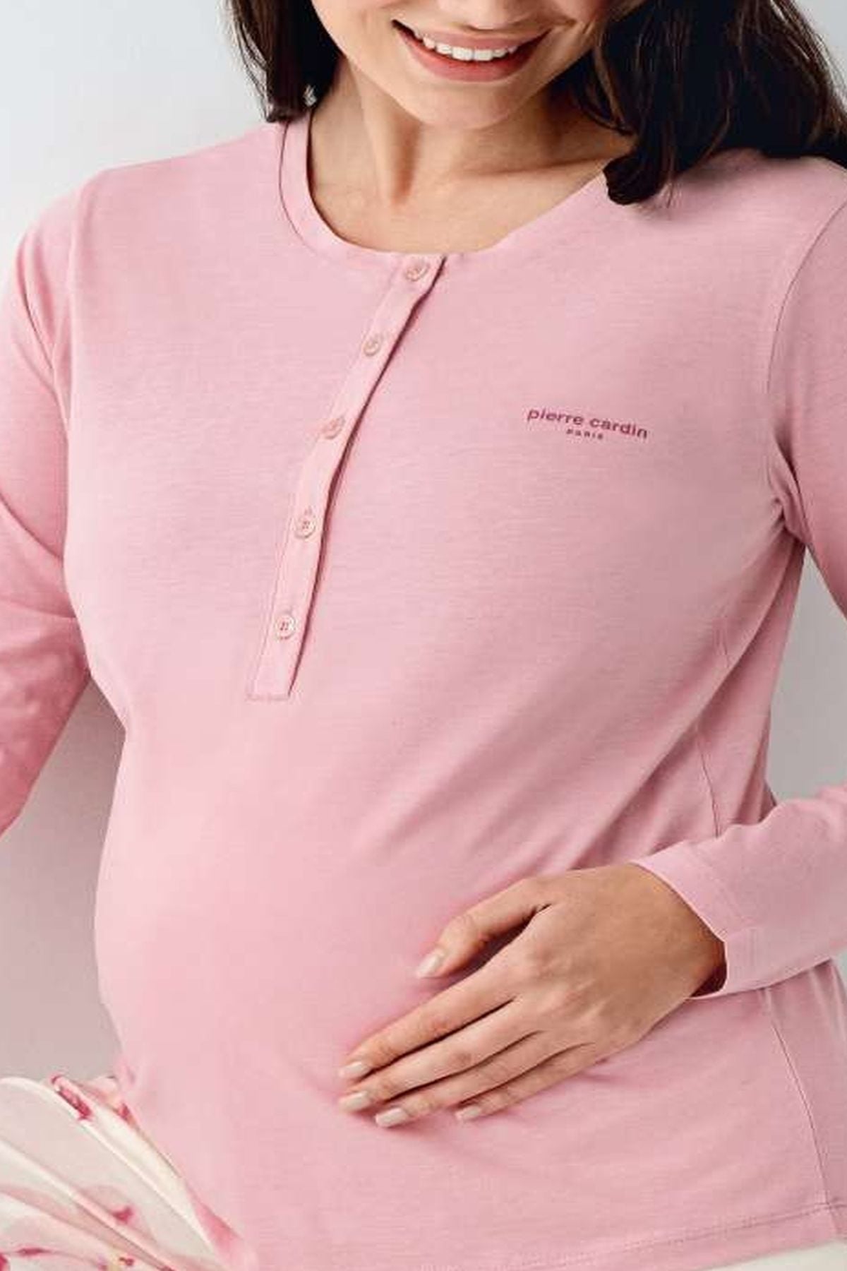 Pierre Cardin 9059 Hamile Lohusa Düğmeli Bisiklet Yaka Pijama Takımı-Gülkurusu