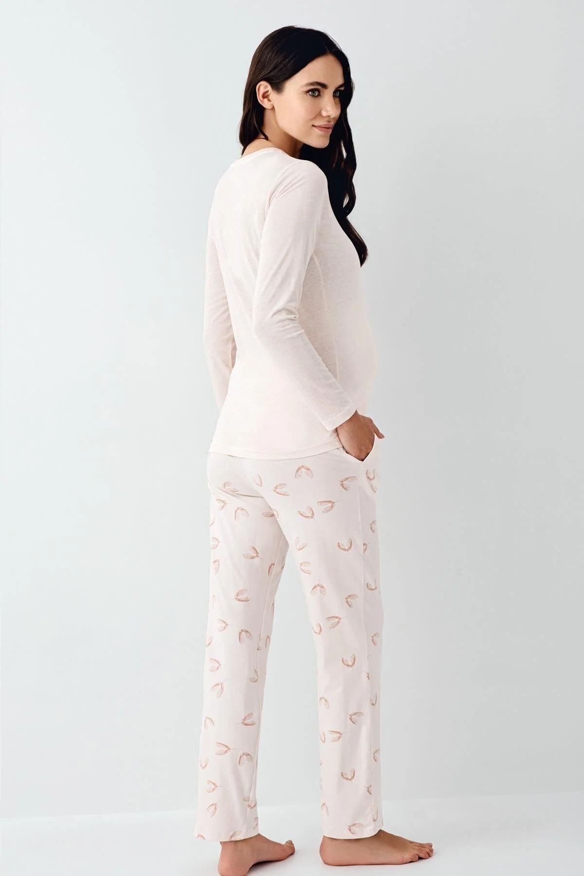 Pierre Cardin 9066 Hamile Lohusa Düğmeli Bisiklet Yaka Pijama Takımı-Tozpembe