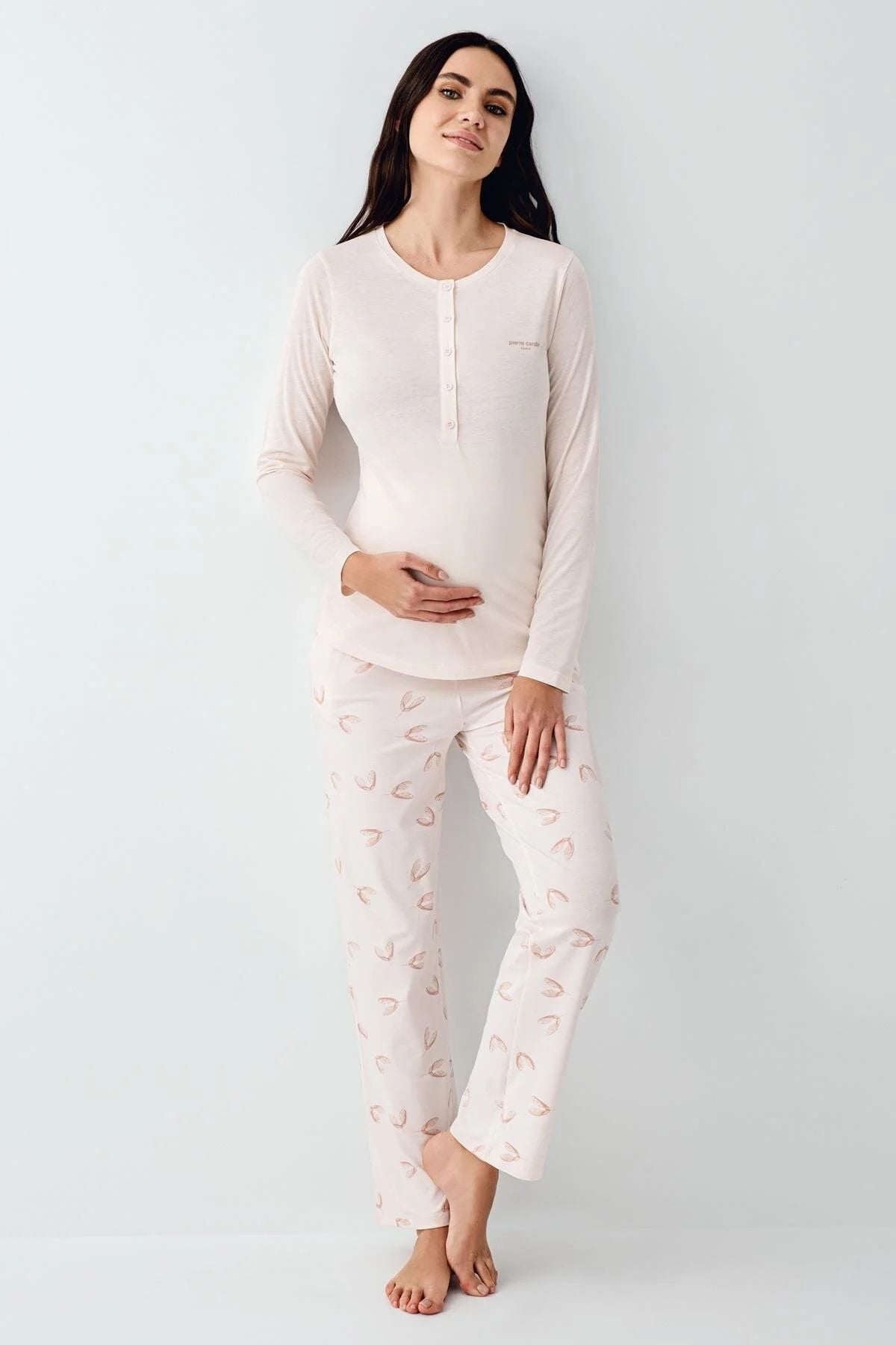 Pierre Cardin 9066 Hamile Lohusa Düğmeli Bisiklet Yaka Pijama Takımı-Tozpembe
