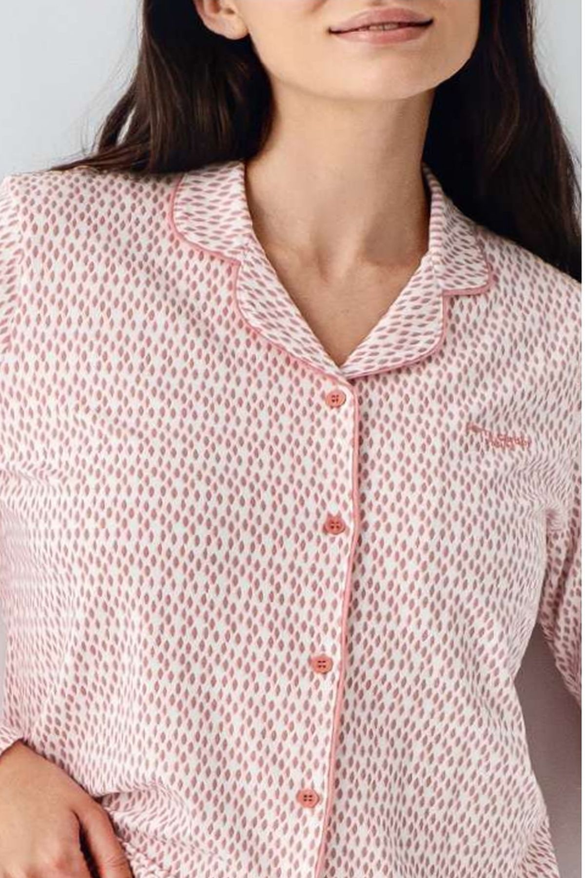 Pierre Cardin 9081 Kadın Uzun Kollu Gömlek Pijama Takımı-Pembe