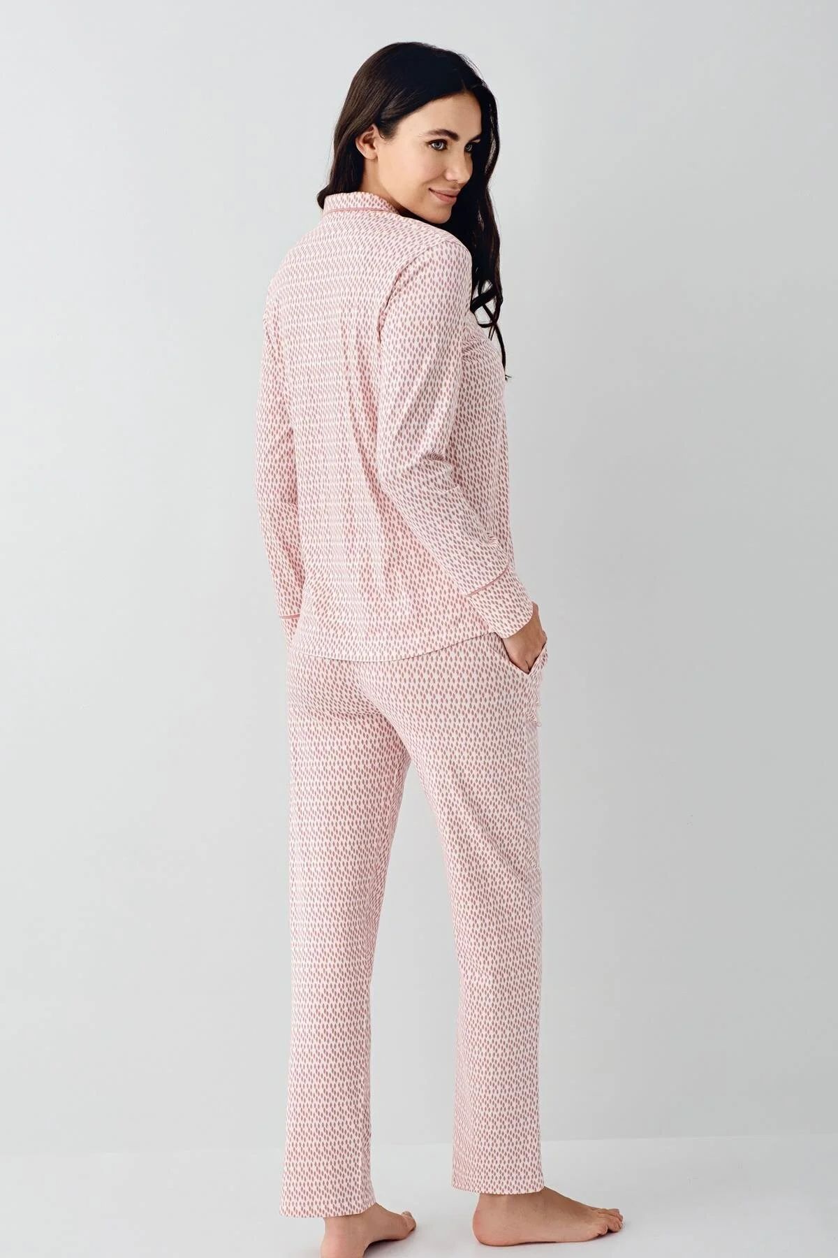 Pierre Cardin 9081 Kadın Uzun Kollu Gömlek Pijama Takımı-Pembe