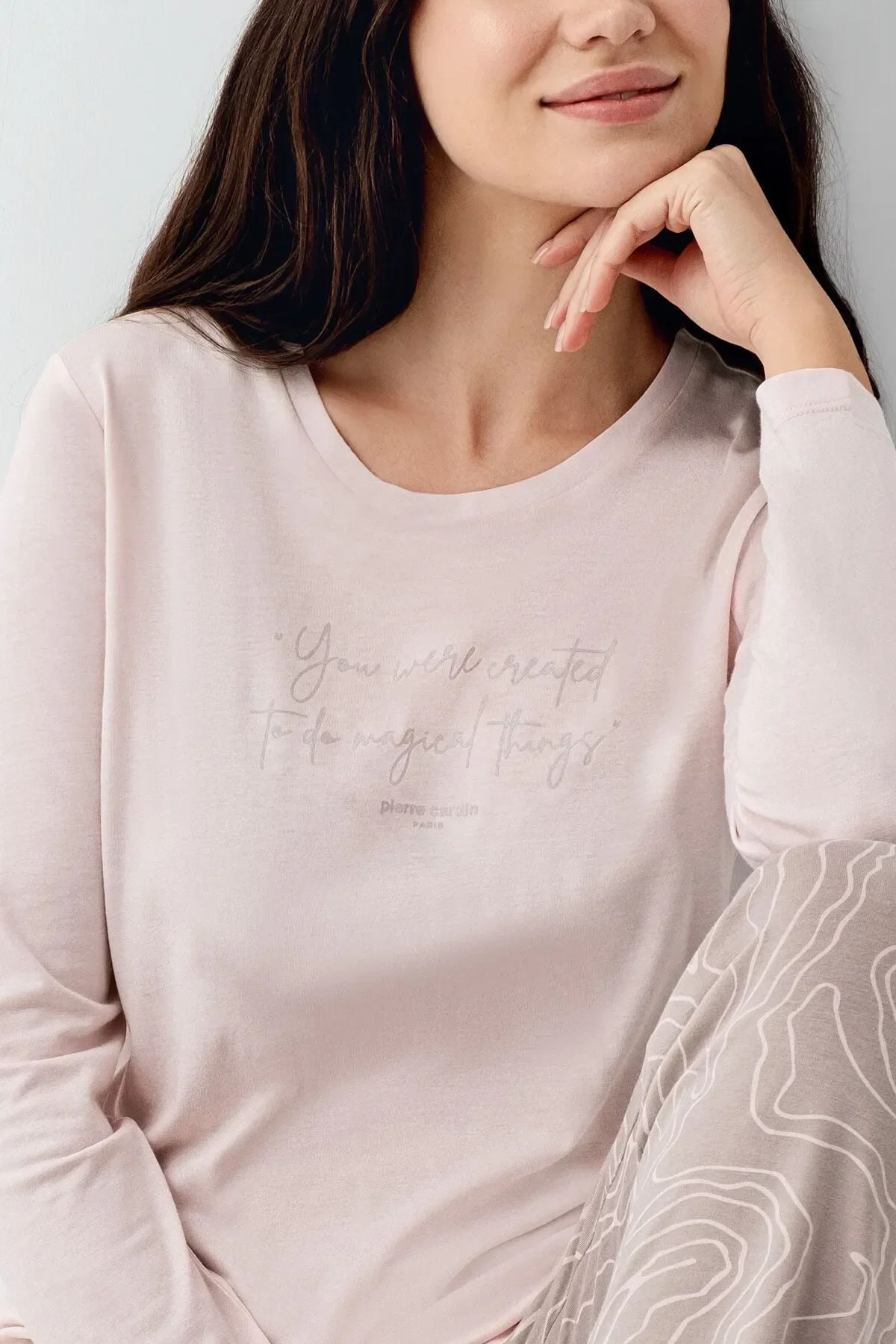 Pierre Cardin 9096 Kadın Uzun Kollu Bisiklet Yaka Pijama Takımı-Pembe
