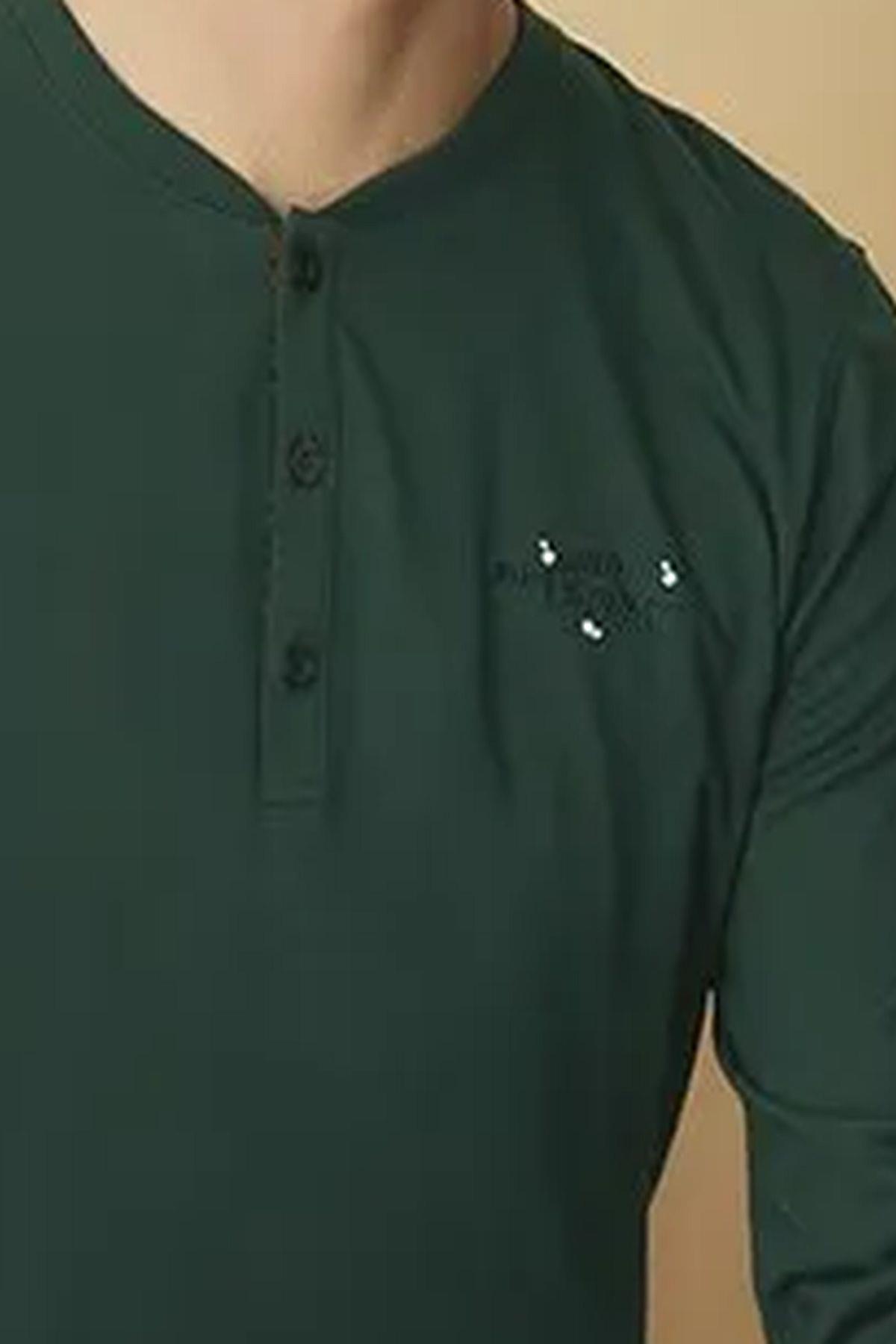 Polat 1606 Elitepoint Erkek Uzun Kollu Yakası Üç Düğmeli Pijama Takımı-Yeşil