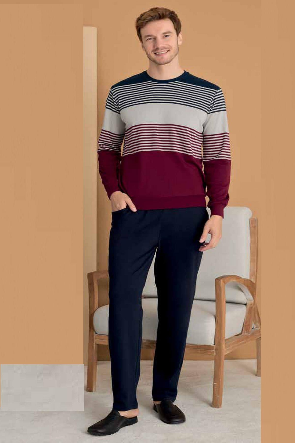 Polat 1618 Elitepoint Erkek Uzun Kollu Bisiklet Yaka Pijama Takımı-Bordo