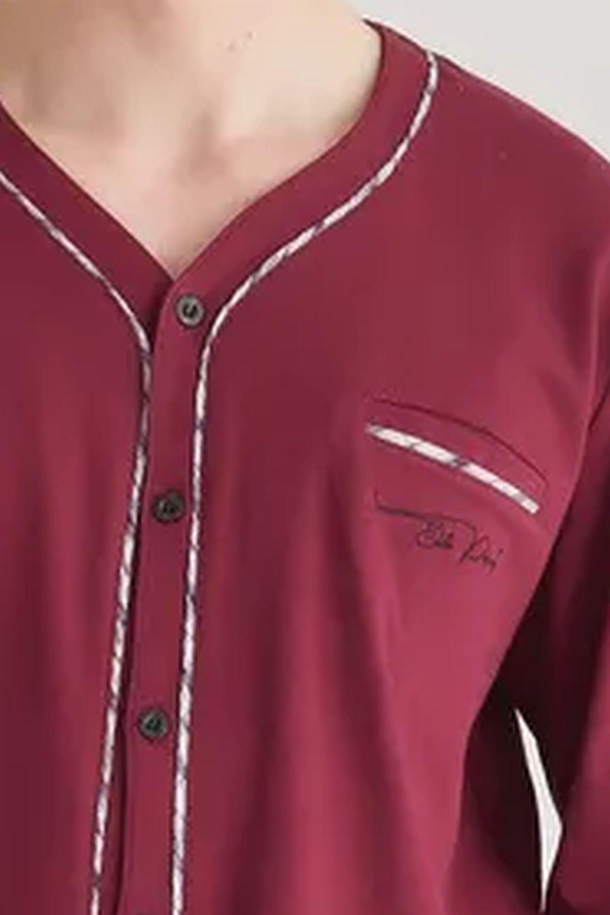 Polat 1623 Elitepoint Erkek Uzun Kollu Önden Düğmeli Pijama Takımı-Vişne
