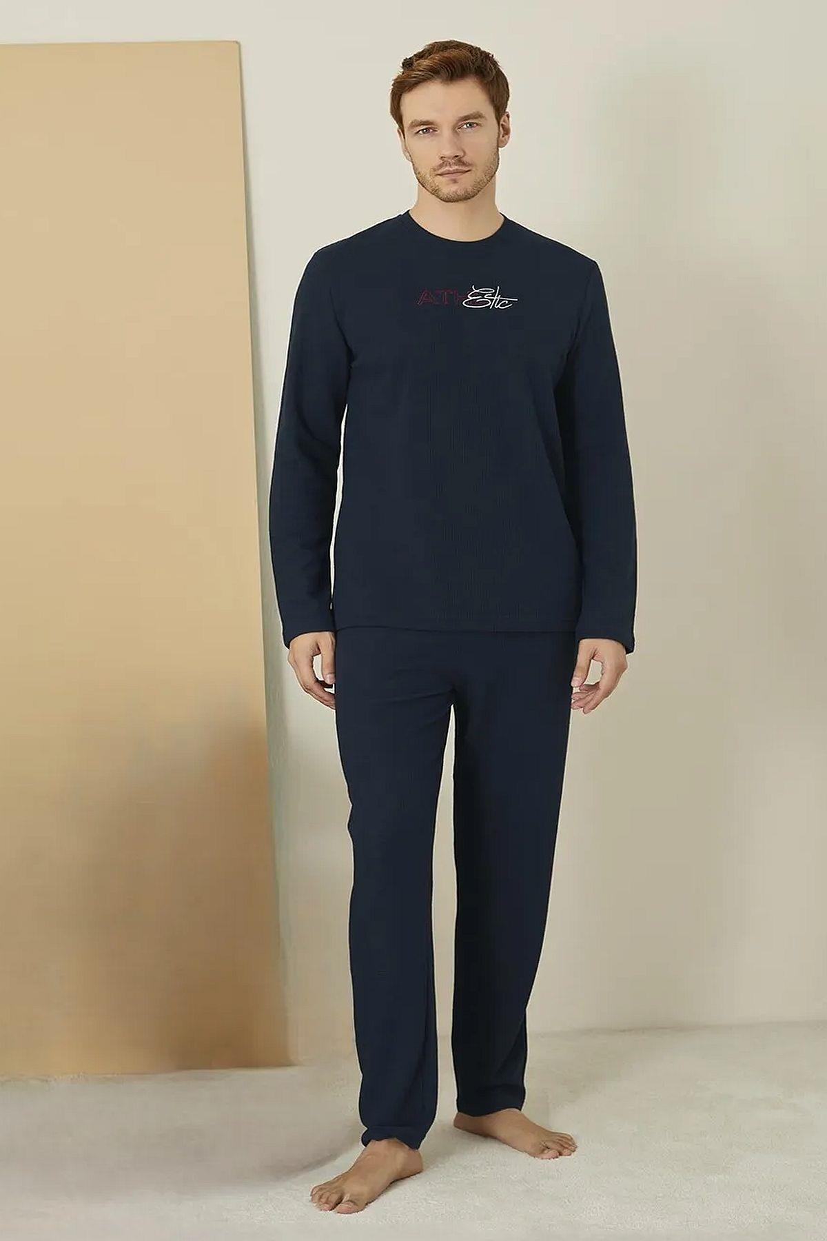 Polat 1627 Elitepoint Erkek Uzun Kollu Bisiklet Yaka Pijama Takımı-Lacivert