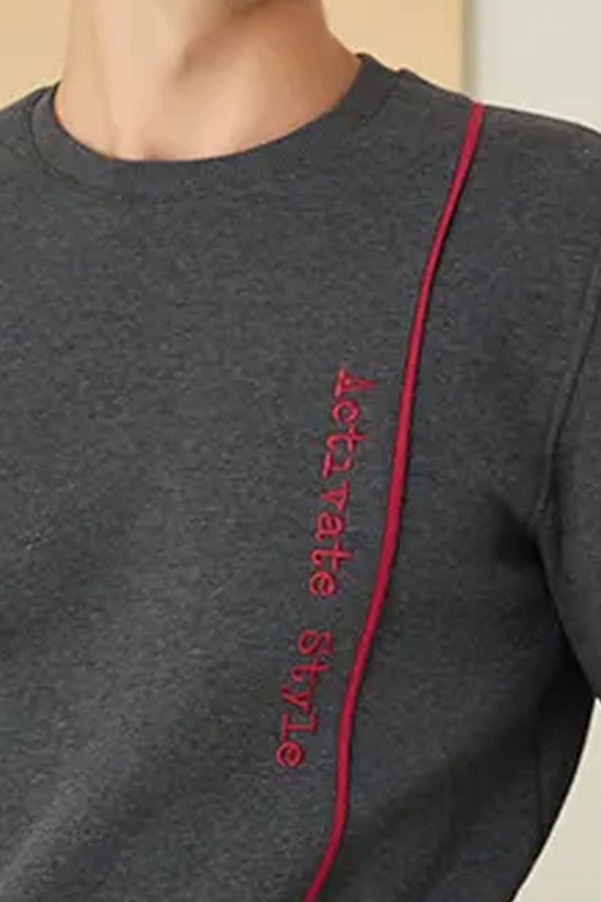 Polat 1632 Elitepoint Erkek Uzun Kollu Bisiklet Yaka Eşofman Takımı-Füme