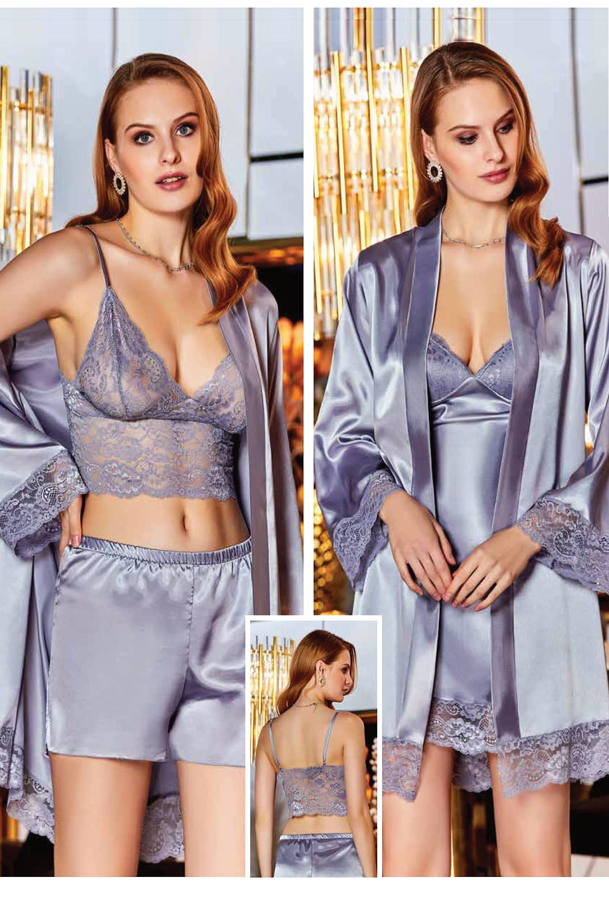 Saten Büstiyerli 4lü Set