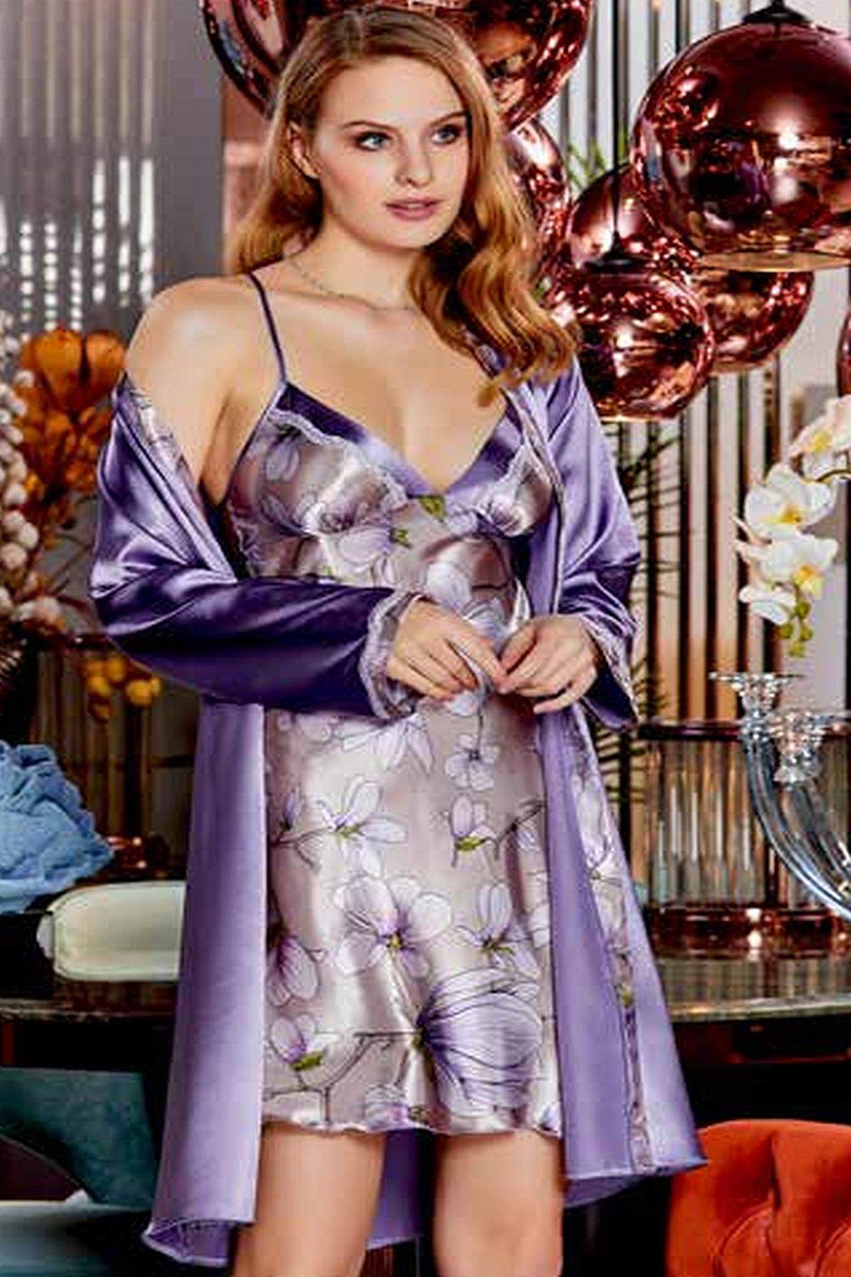 Saten Gecelik Sabahlık Takım