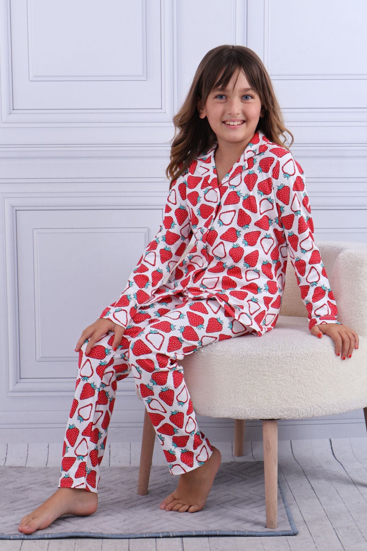 Tiril Tiril 101 Kız Çocuk Uzun Kollu Gömlek Pijama Takım-Kırmızı