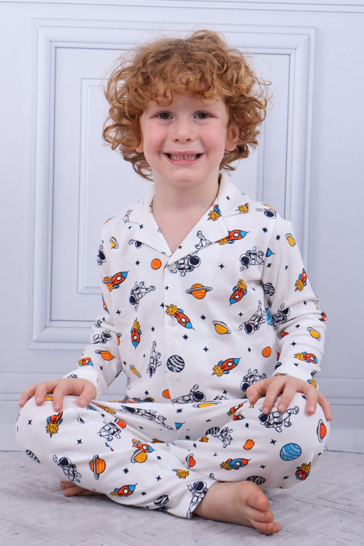 Tiril Tiril 102 Erkek Çocuk Uzun Kollu Gömlek Pijama Takım-Beyaz