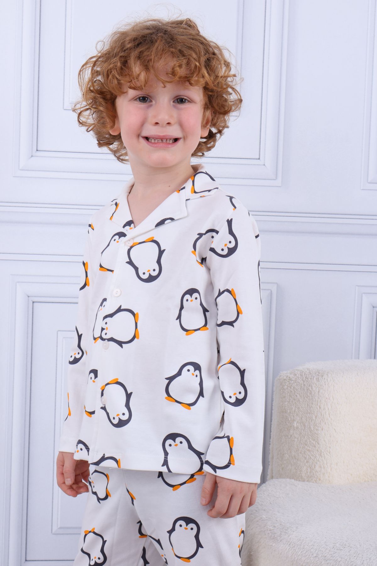 Tiril Tiril 103 Erkek Çocuk Uzun Kollu Gömlek Pijama Takım-Beyaz