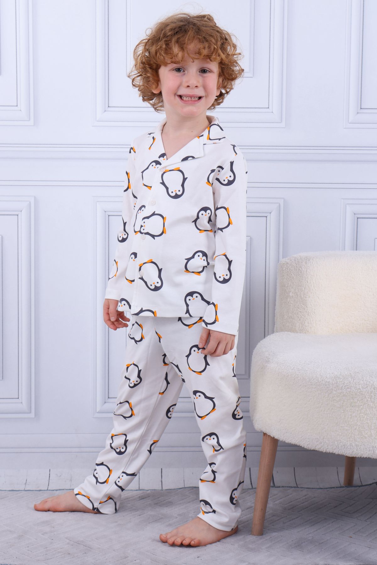 Tiril Tiril 103 Erkek Çocuk Uzun Kollu Gömlek Pijama Takım-Beyaz