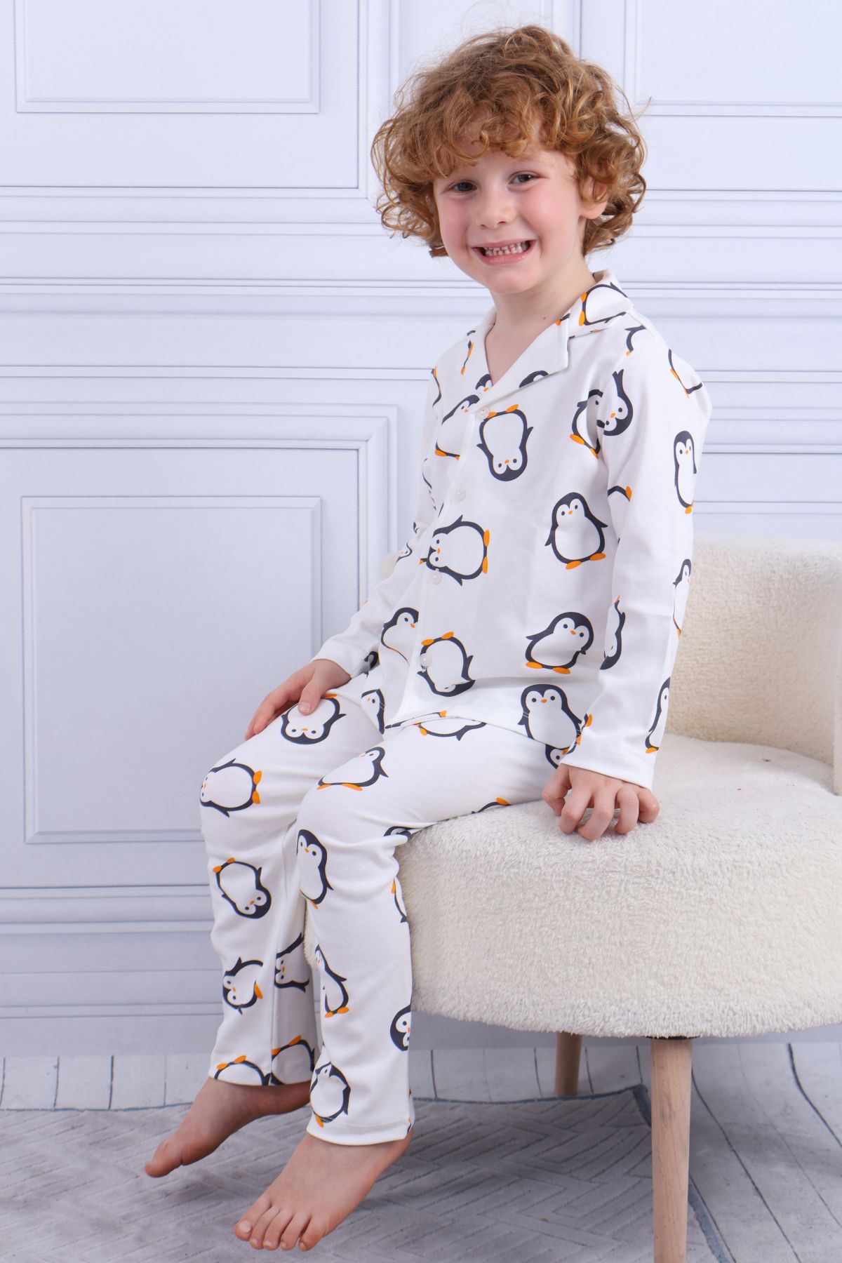 Tiril Tiril 103 Erkek Çocuk Uzun Kollu Gömlek Pijama Takım-Beyaz
