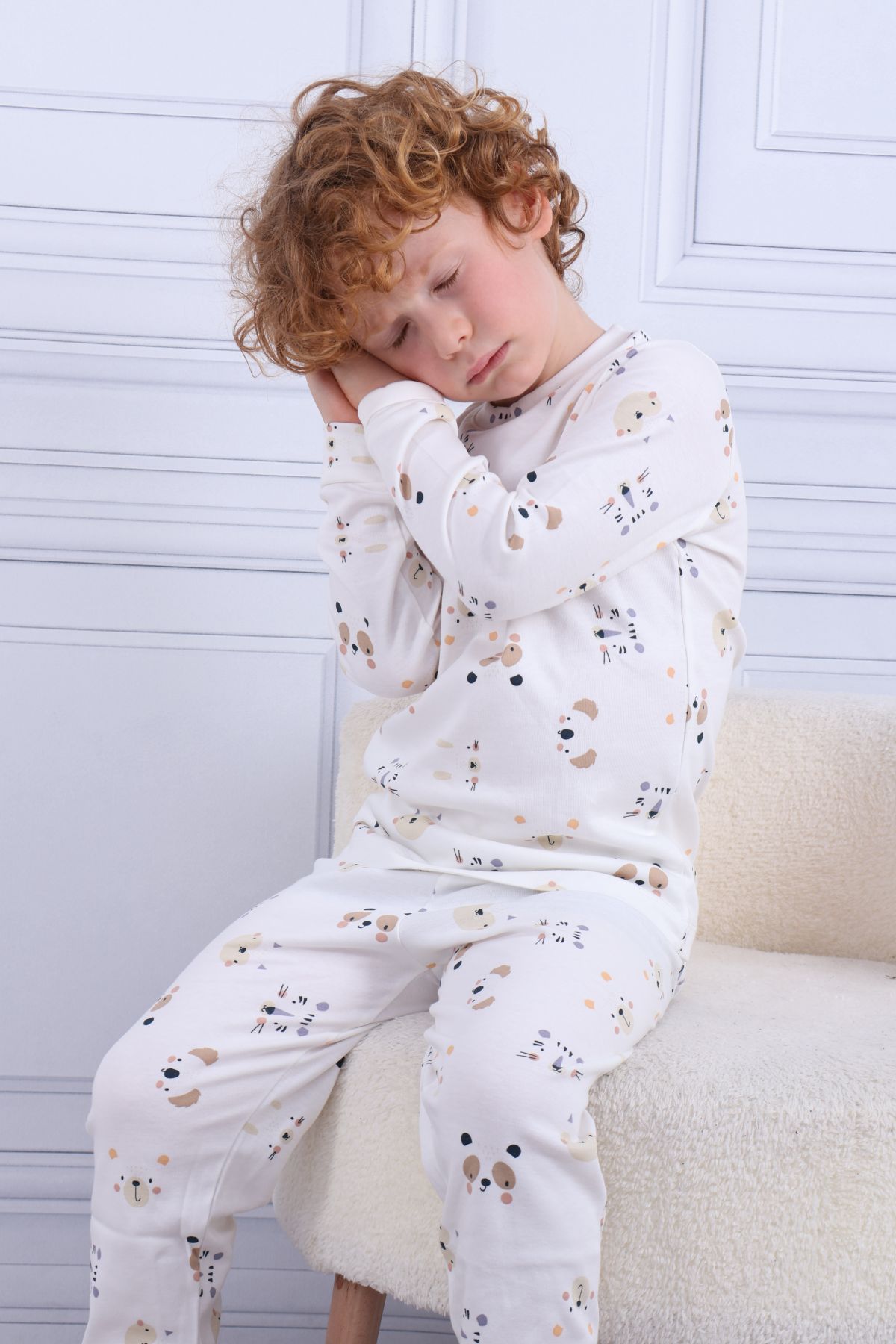 Tiril Tiril 105 Erkek Çocuk Uzun Kollu Bisiklet Yaka Pijama Takım-Beyaz