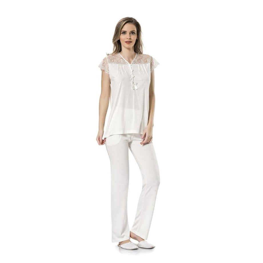 Türen 3197 Dantelli Pijama Takımı  - Ekru