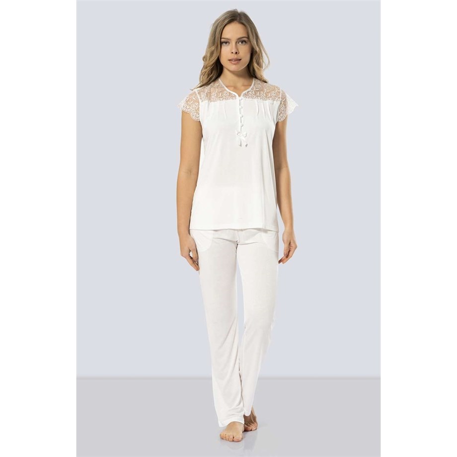 Türen 3197 Dantelli Pijama Takımı  - Ekru