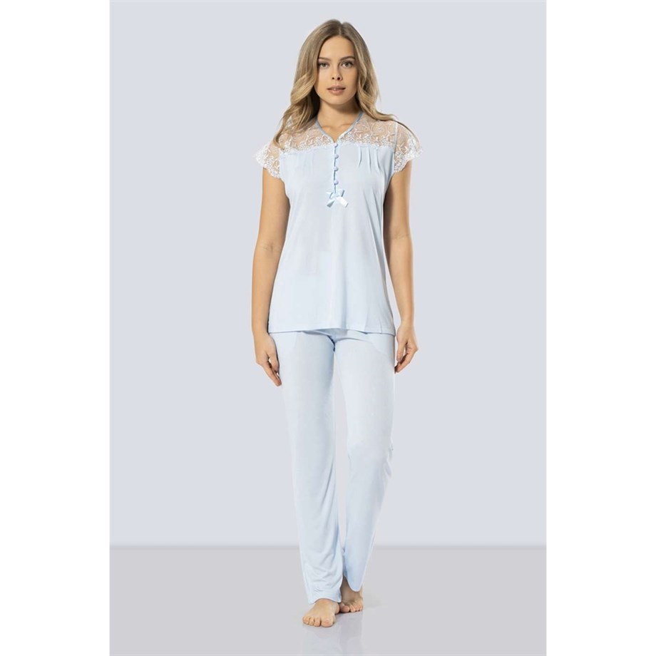 Türen 3197 Dantelli Pijama Takımı  - Mavi