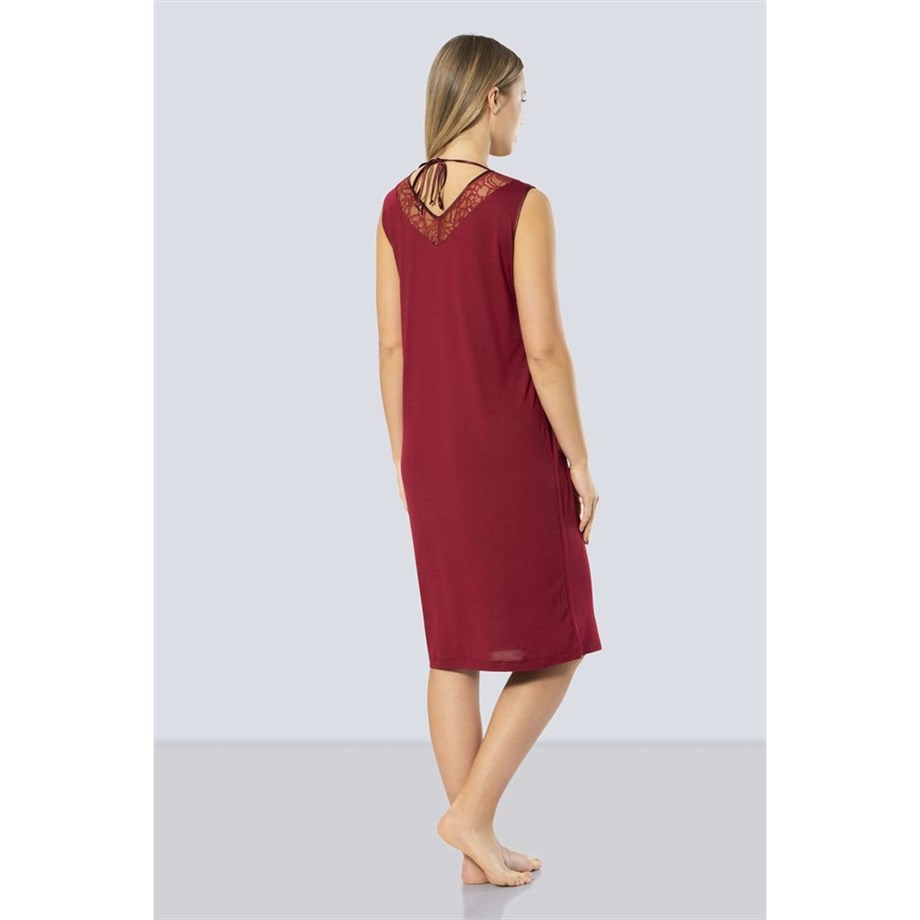 Türen 3285 Dantelli V Yaka Gecelik  - Bordo