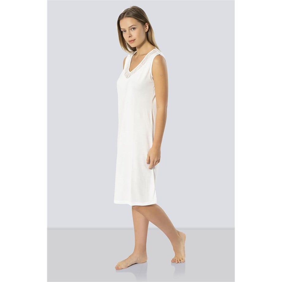 Türen 3285 Dantelli V Yaka Gecelik  - Ekru