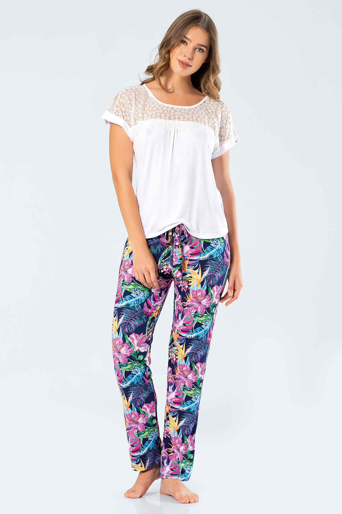 Türen 3302 Desenli Kadın Pijama Takımı  - Lacivert