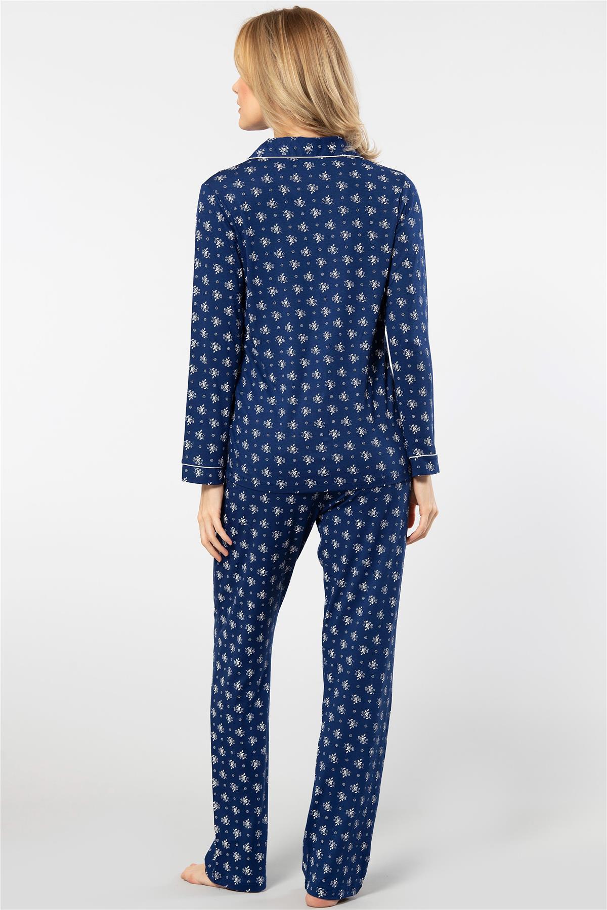Türen 3379 Kadın Uzun Kollu Gömlek Pijama Takım-Lacivert