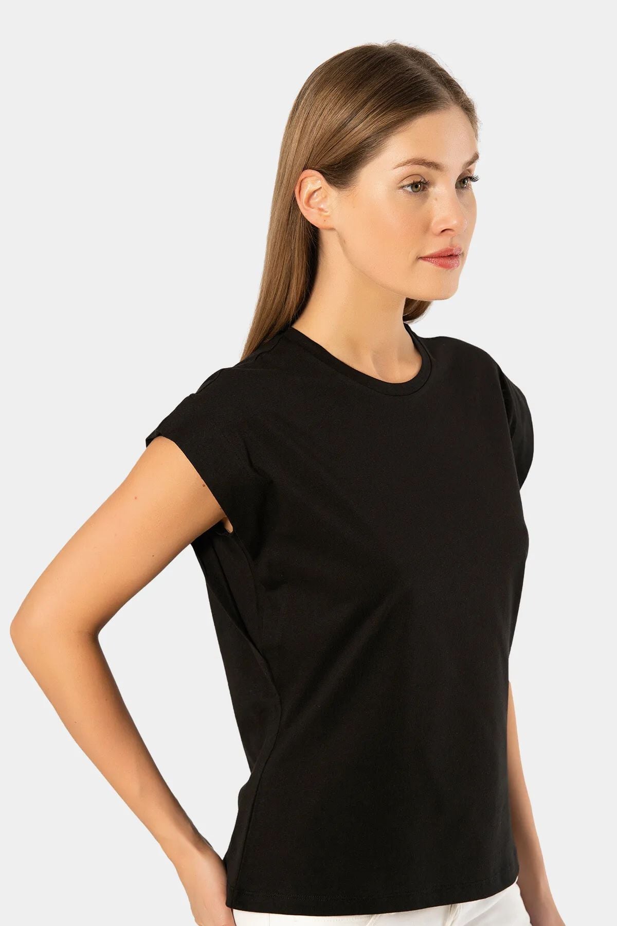 Türen 3401 Kadın Vatka Görünümlü T-shirt-Siyah
